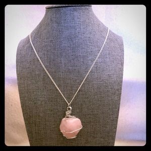 Rose Quartz Crystal Wire Charm Pendant Necklace